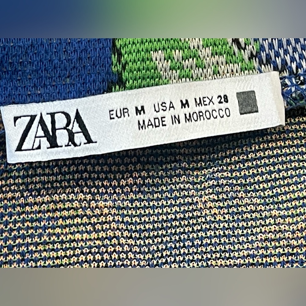 Zara Women Medium Bold Jacquard Knit Tropical Floral Short Sleeve Midi Dress - Picture 5 of 6